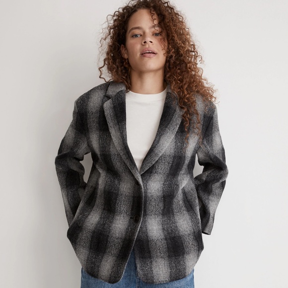 New MADEWELL The Oversized Dorset Blazer in Buffalo Check Boiled Wool - Picture 2 of 7